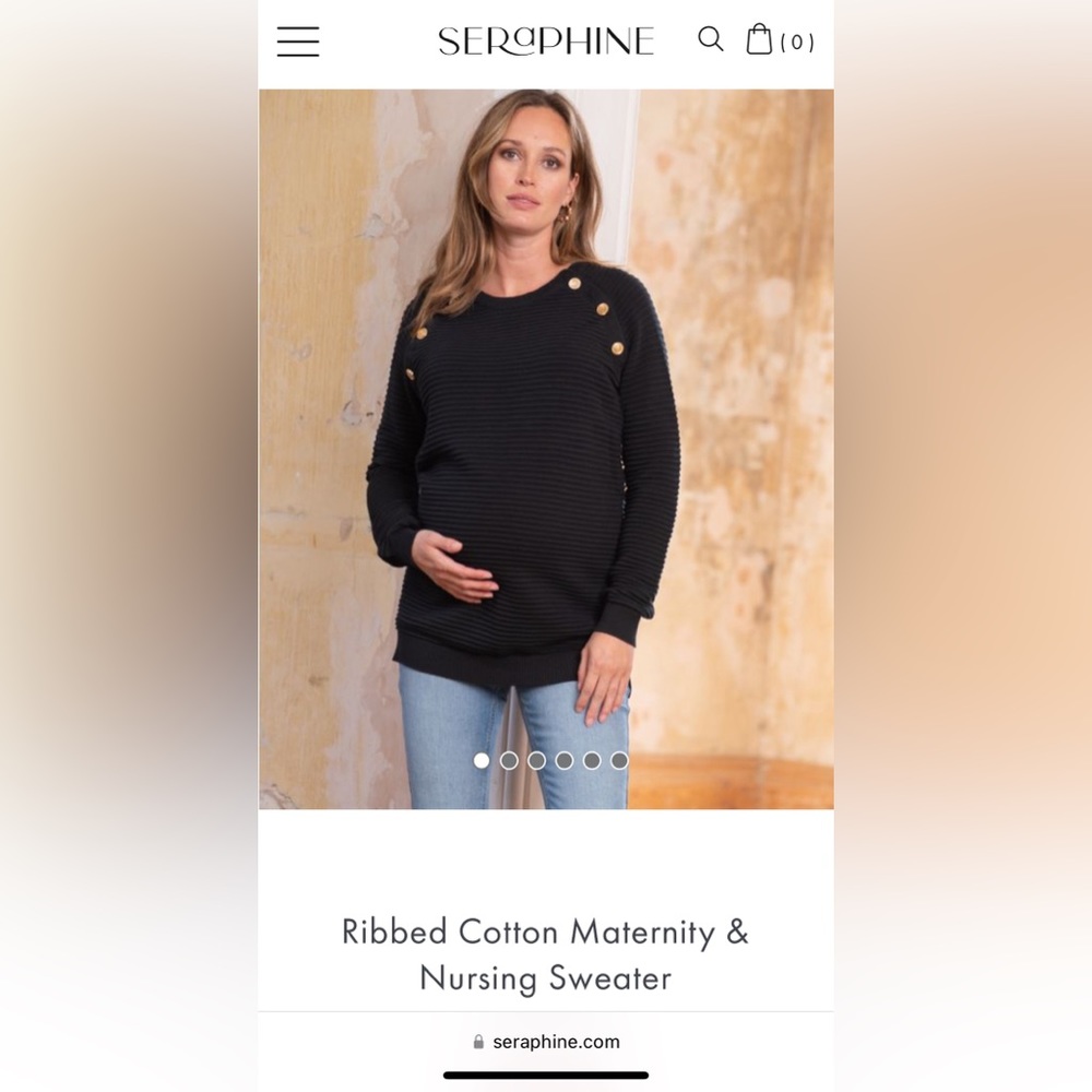 Seraphine Ribbed Cotton Maternity & Nursing Sweater Black size Small
